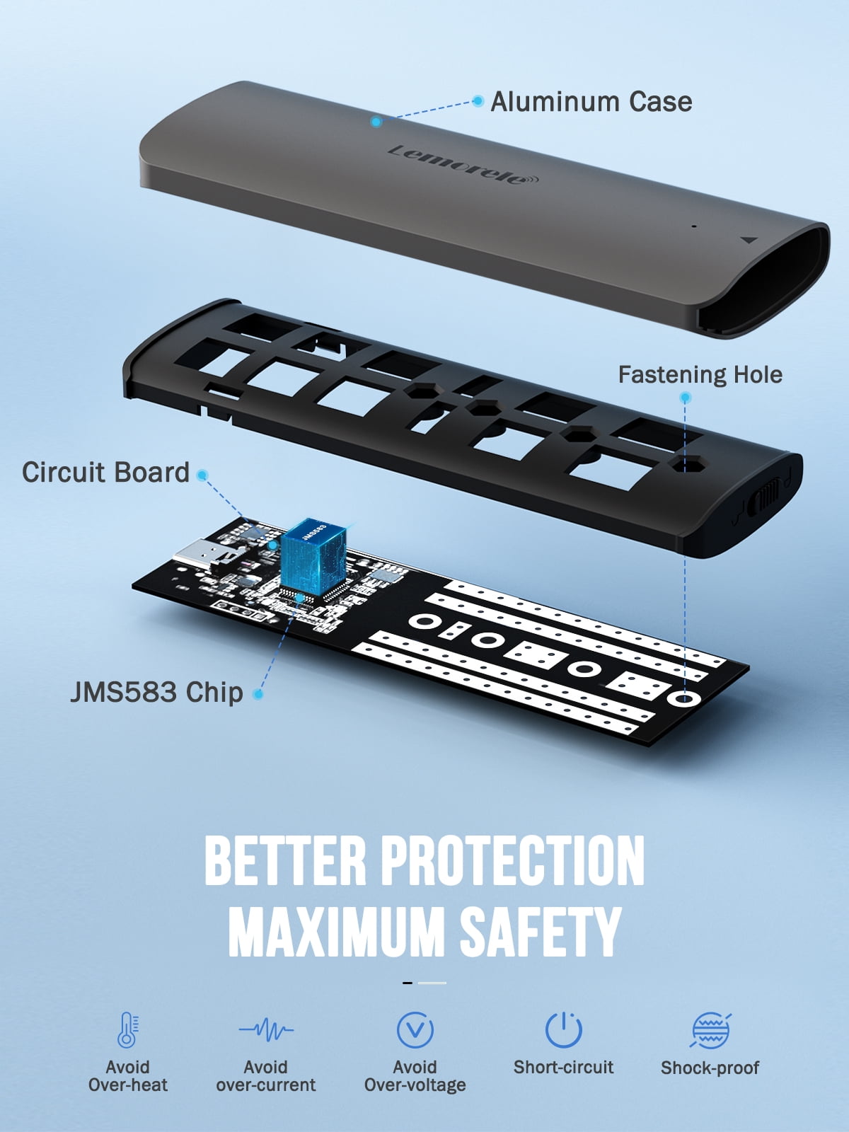NVMe Solid-State Drive Enclosure, 10Gbps Transmission, Large Capacity 4TB, Tool-Free Disassembly and Assembly, SSD Enclosure Compatible with Windows/Macos/Android/Ios/Linux