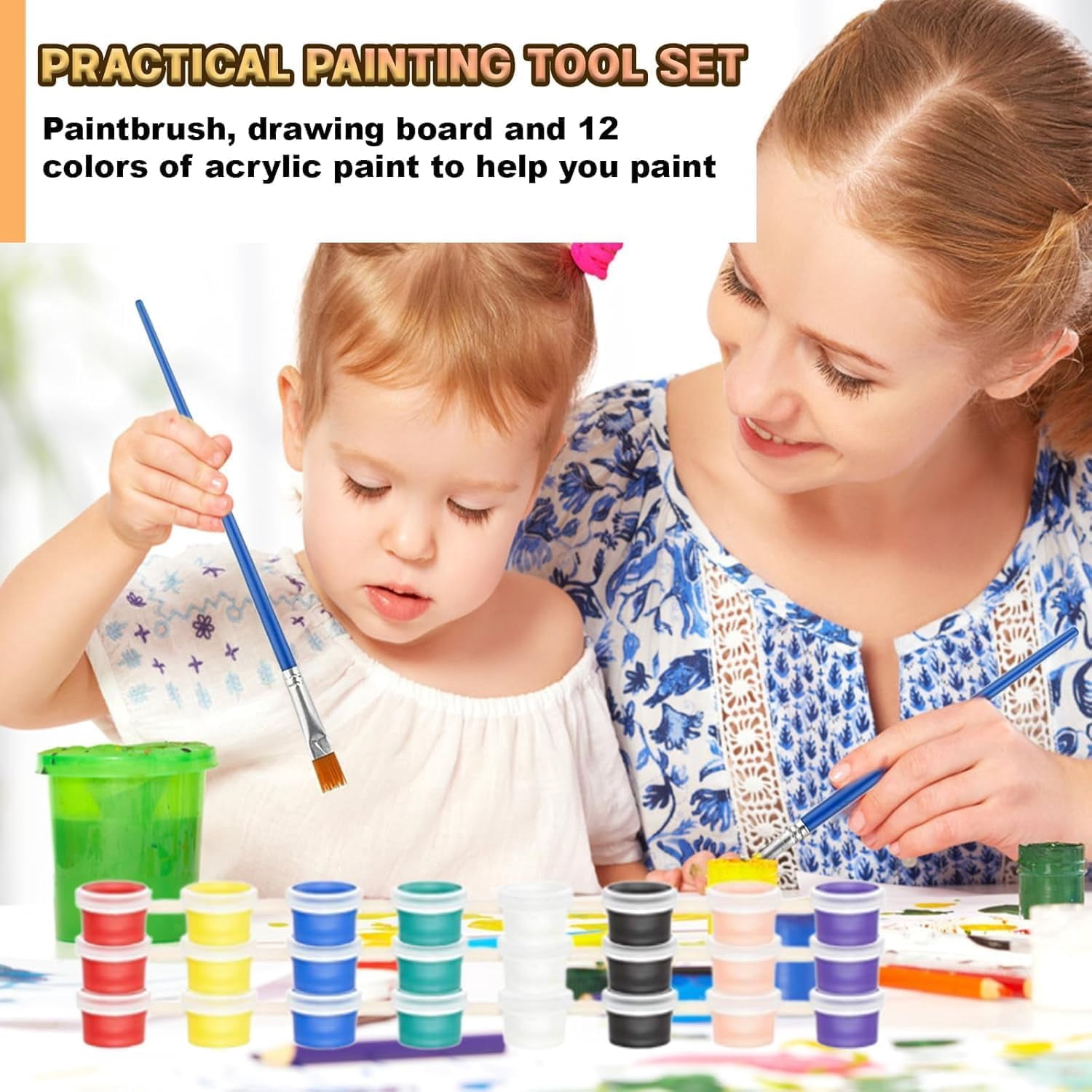 Sip and Paint Kit, 24-Piece Toddler Painting Set with Mini Canvas Suitable for Adults and Kids, Creative Art Projects Suitable for Family Activities and Gifting
