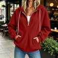 thumbnail image 2 of Zip Up Hoodie for Women Sevevn Casual Fleece Hooded Half-Zip Fashion Solid Color Cozy Trendy Sweatshirts for Fall & Winter with Pockets Red M, 2 of 6