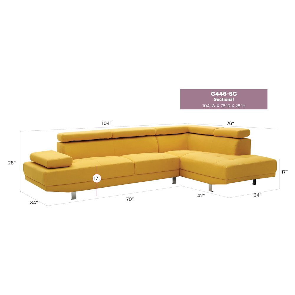 Glory Furniture Riveredge Sectional in Yellow Color