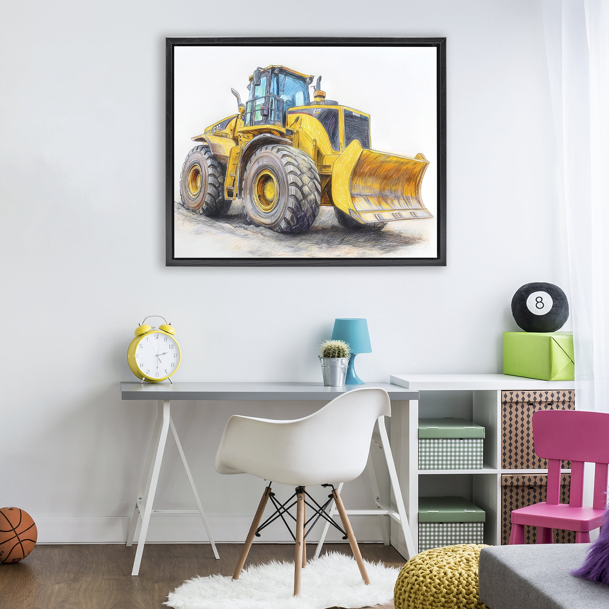 Stupell Industries Industrial Excavator Drawing Black Framed Floater Canvas Wall Art, design by Steve Hunziker
