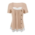 thumbnail image 5 of B91xZ T-Shirts pour Femmes Col en V Manches Courtes Hauts Unis Blouses, Kaki P, 5 of 5