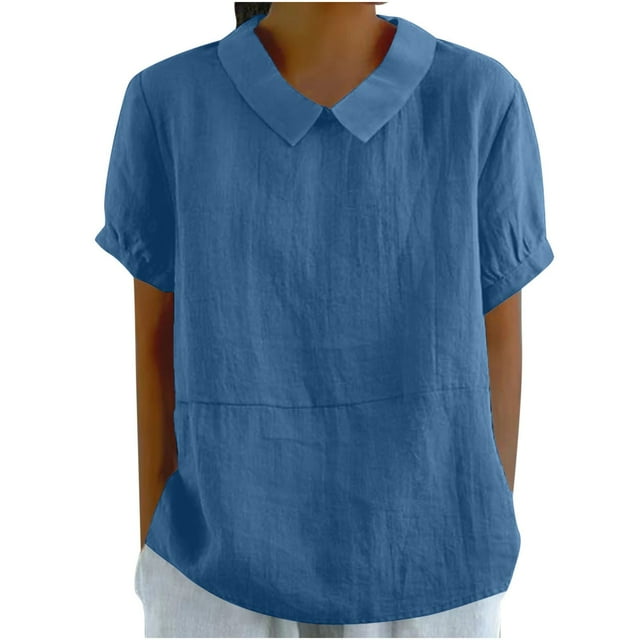 XMMSWDLA Hauts pour Femmes Manches Courtes Chemises d'Été Tunique Décontractée Chemises pour Femmes Bleu Marine