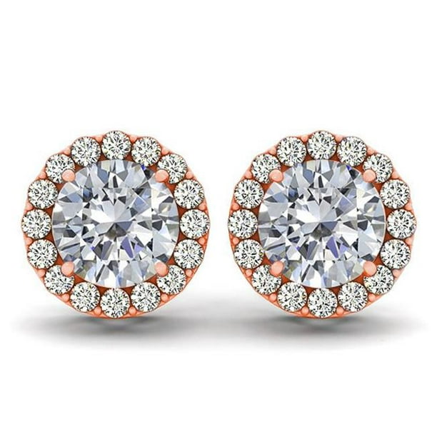 Ilano Collection I-1 E827RB-5.0 mm-I- 5.0 mm 14K Or Rose I Couleur Rubilite I-1 Boucle d'Oreille Diamant