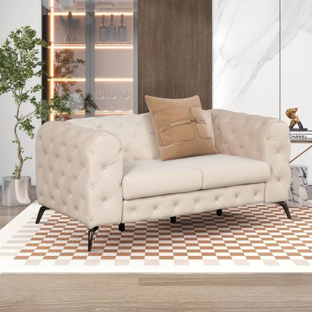 63" Modern Loveseat Sofa, Velvet Upholstered Sofa Couch with Button ...