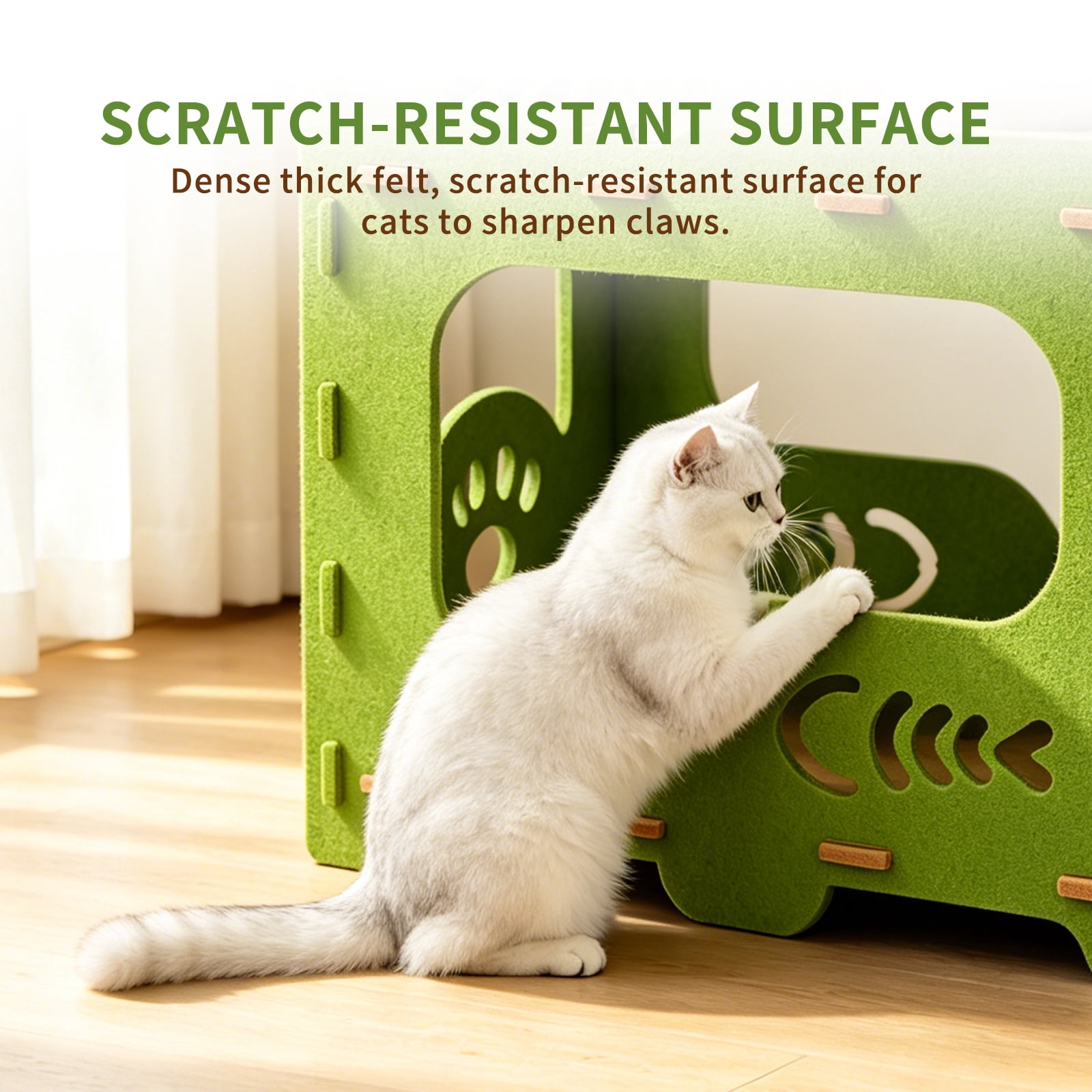 Felt Cat Bed Nest, Portable Pet Lounge House for Indoor & Outdoor Cats, Ideal for Playing Sleeping Resting, Green 50x29x52cm
