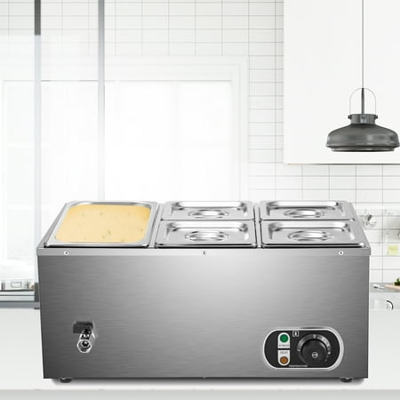 

BENTISM Commercial Food Warmer Bain Marie 5-Pan 24Qt Buffet Food Warmer Stainless Steel