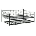 thumbnail image 7 of Full Size Metal Daybed with Pull-Down Bed,Heavy-Duty Steel Daybed Frame with Twin Size Adjustable Trundle Portable Folding Trundle,Extendable Daybed for Bedroom Living Room,No Box Spring Needed,Black, 7 of 7