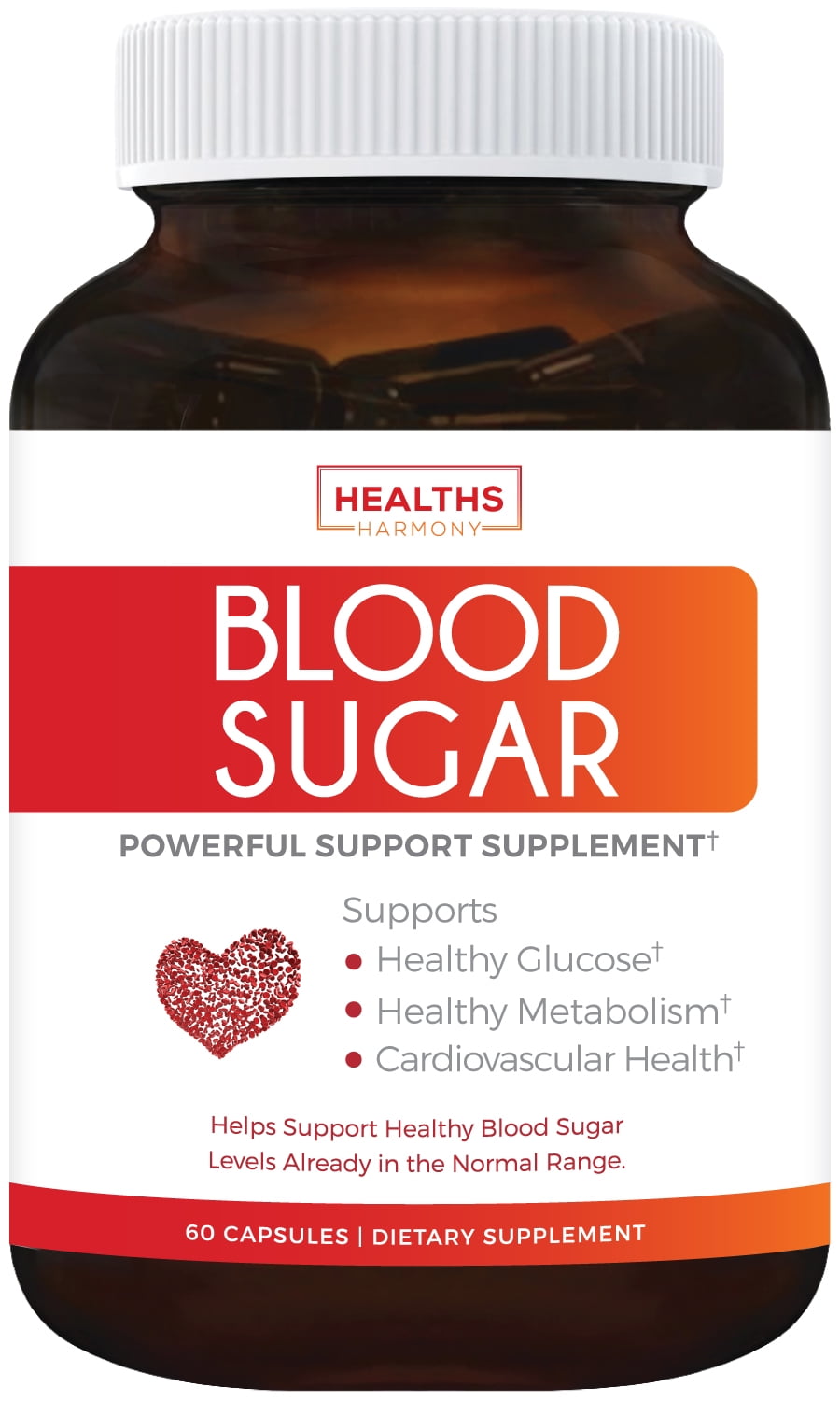 Healths Harmony Blood Sugar Support Supplement - Helps with Blood Glucose and Weight Loss - Natural Herb Health Level Formula - 100% Money Back Guarantee - 60 Capsule Pills