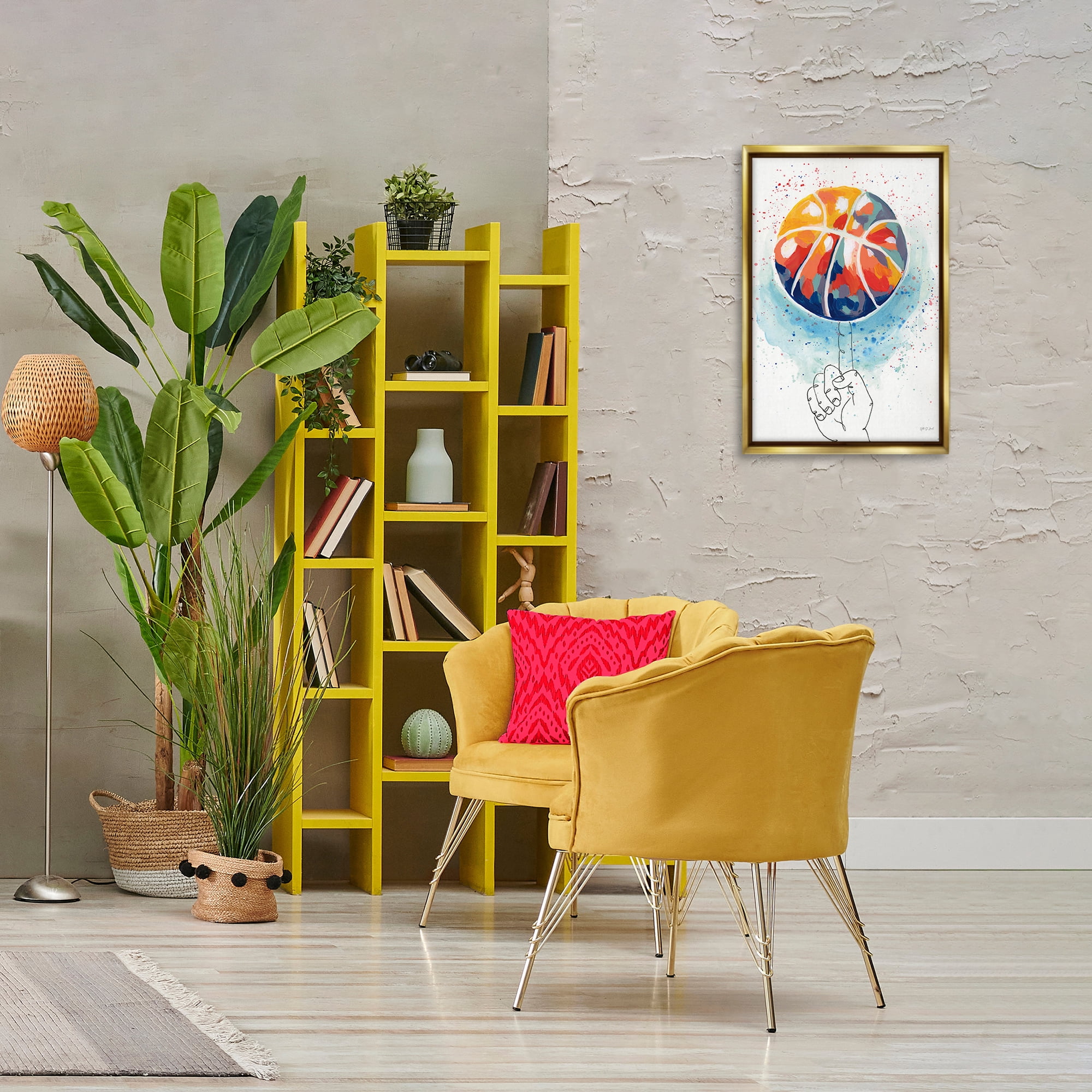 Stupell Industries Abstract Basketball Trick Sports Painting Gold Floater Framed Canvas Art Print Wall Art, 17 x 25