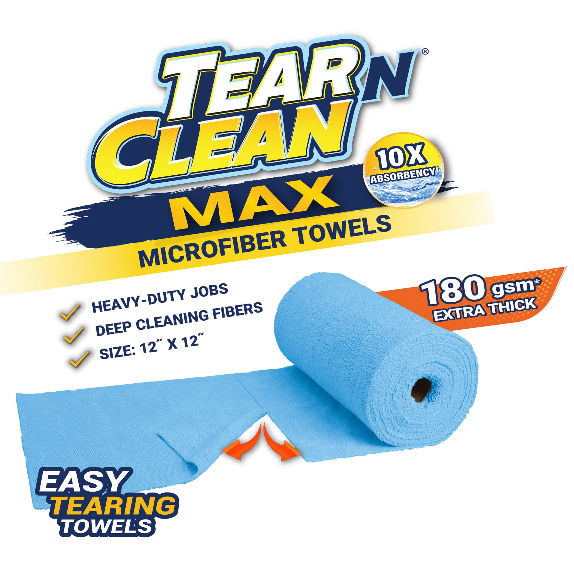 Tear-N-Clean 50 Count Reusable Easy-Tear Microfiber Towels, 12 x 12 in, for Automotive and Home Use