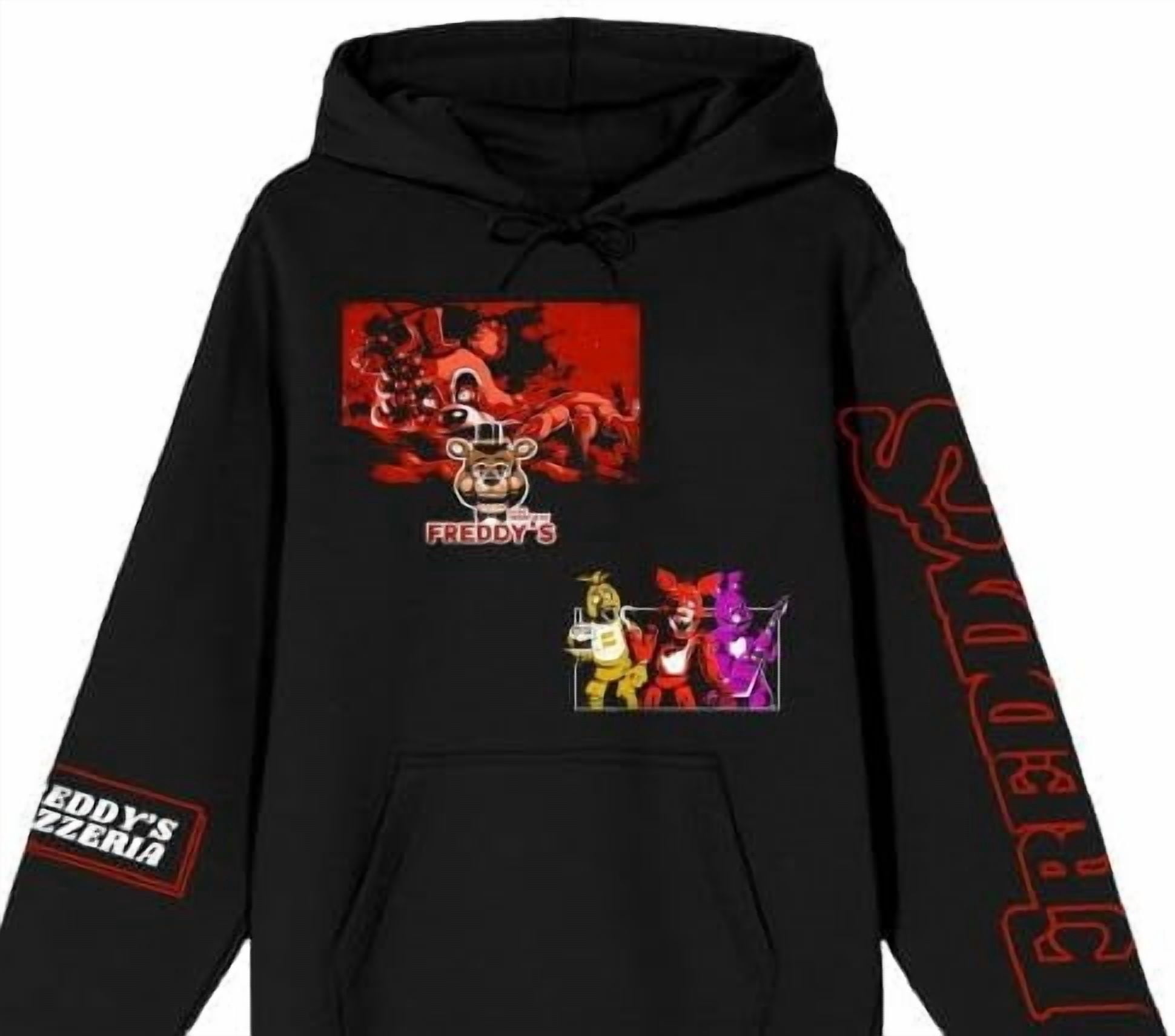 Five Nights At Freddy's Character Art Men's Black Long Sleeve Hooded Sweatshirt - Medium
