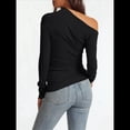 thumbnail image 4 of Blusas de Mujer con Hombros Descubiertos, Elegantes, de Larga, Asimétricas, Ajustadas, para Salir, de Otoño, con Frunces. Negro L, 4 of 7