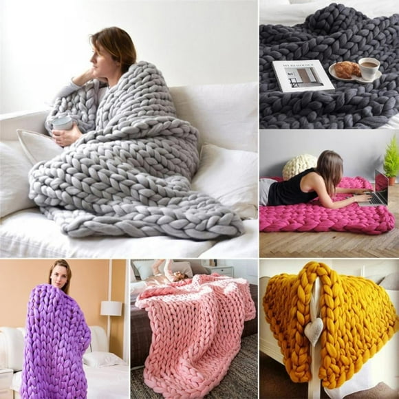 Knitted Throw Blanket for Sofa,Handmade Knit Chunky Blanket Throw Sofa Throw for Gift Sofa Bed,Chunky Knit Blanket