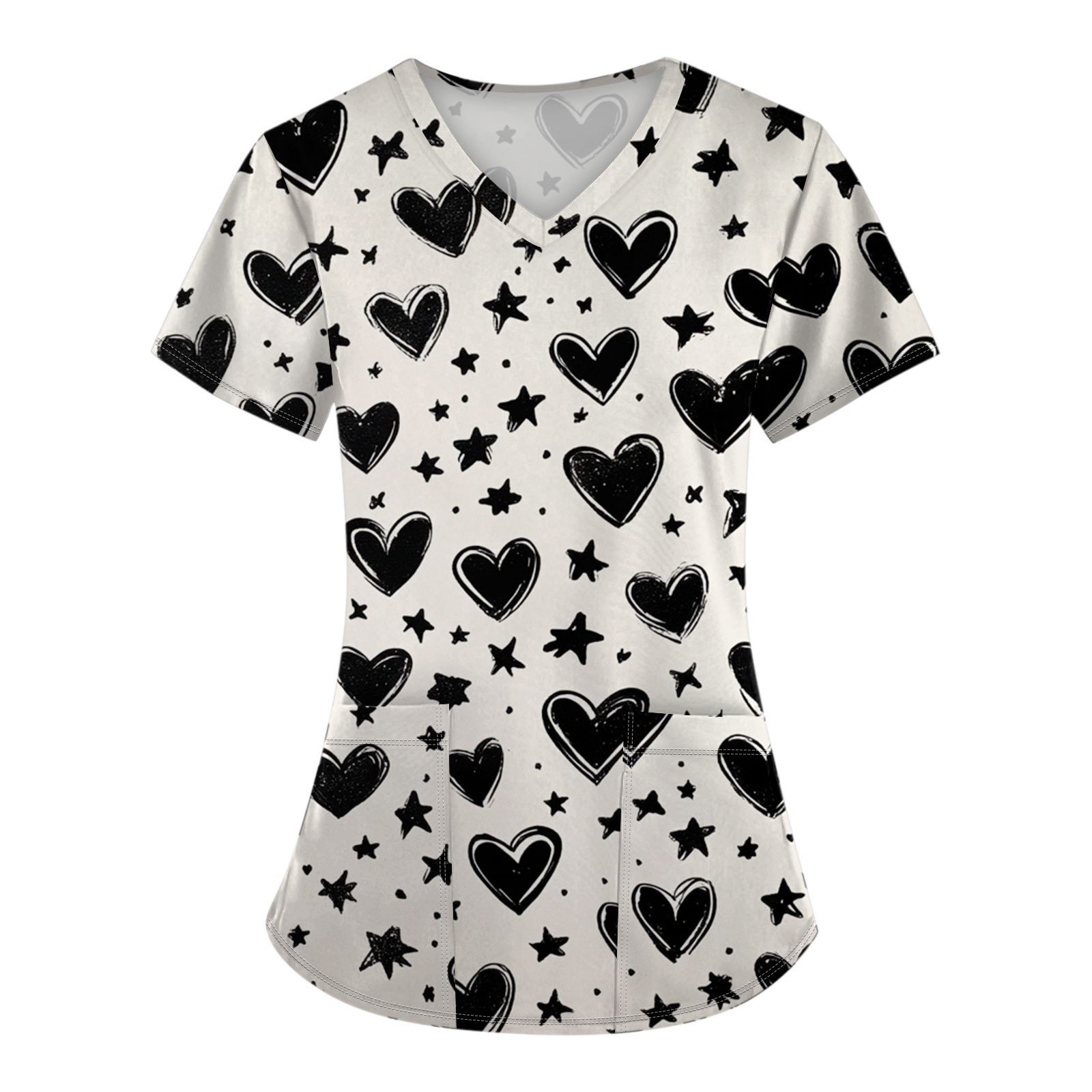 FrzhBrz Valentine's Day Scrub Tops Women Floral Print Scrub Tops Plus Size Stretch Nursing Tops Soft Nurse Uniform Overalls with Pockets