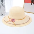thumbnail image 3 of harmtty Women Summer Straw Hat Brim Sun Hat Summer Lady Hat Brim Breathable Fake Flower Decor Lightweight Sun Anti uv Vacation Beach Sun Hat Travel Beige, 3 of 8