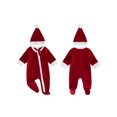 thumbnail image 2 of Cjfdfy Newborn Baby Boy Girl Christmas Pajamas Outfit Footed Romper Long Sleeve Velvet Zipper Jumpsuit With Hat Infant Cute My First Christmas Fall Winter Holiday Outfit 0-6 Months, 2 of 8