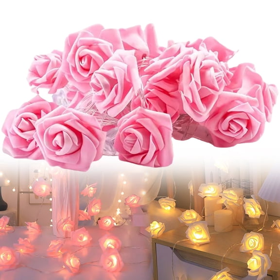 FXMLRLK 10 ft Rose Flower String Lights Battery Operated, 20 LED Flower Fairy String Light Garland Lights Decorations for Easter Party Wedding Mother's Day Anniversary Valentines, Pink
