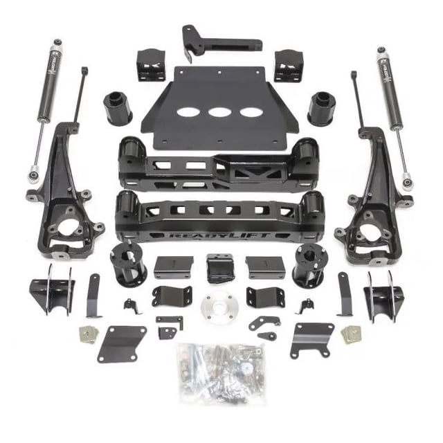 Fits 2019-2022 Ram 1500- New Model ReadyLIFT Lift Kit Suspension 44-19621 6 Inch Front Lift; 6 Inch Rear Lift; With Rear Shock Absorbers In Kit; Black Components