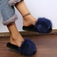 thumbnail image 1 of Zapatillas de felpa planas con punta abierta para mujer, informales, suaves y cómodas, de color sólido Wmkox8yii  hj789, 1 of 4
