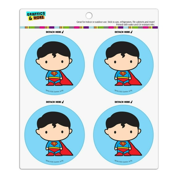 Superman Cute Chibi Character Refrigerator Fridge Locker Vinyl Circle Magnet Set