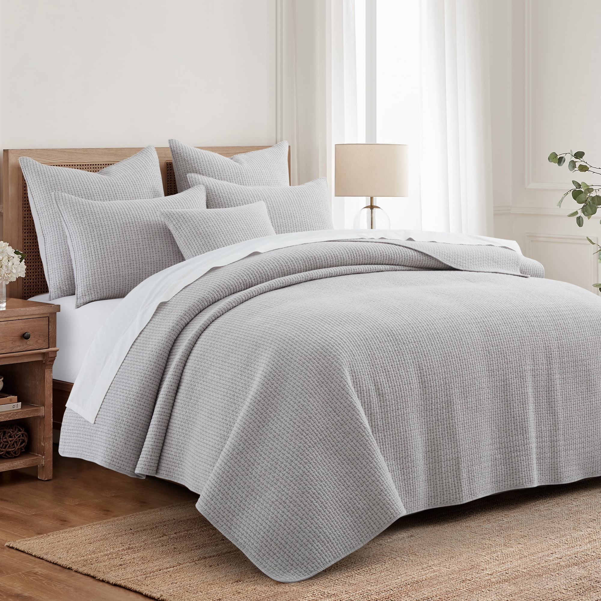 Levtex Home - Pick-Stitch Artisan Grey Quilt Set - Full/Queen Quilt (88x92in) and 2 Standard Shams - Textured - Reversible - Cotton