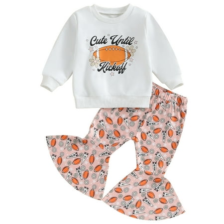 

Wallarenear Toddler Girls Outfits Sweatshirt Tops Football Floral Print Elastic Flared Pants White 12-18 Months