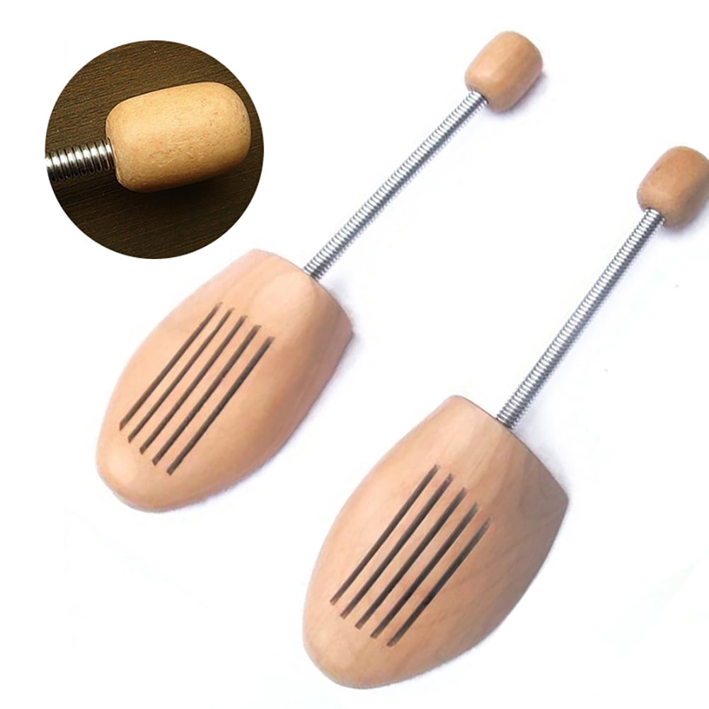 HAMPPLIES 4Pairs Wooden Shoe Keeper with Adjustable Spring Design for Shoe Use in Beige