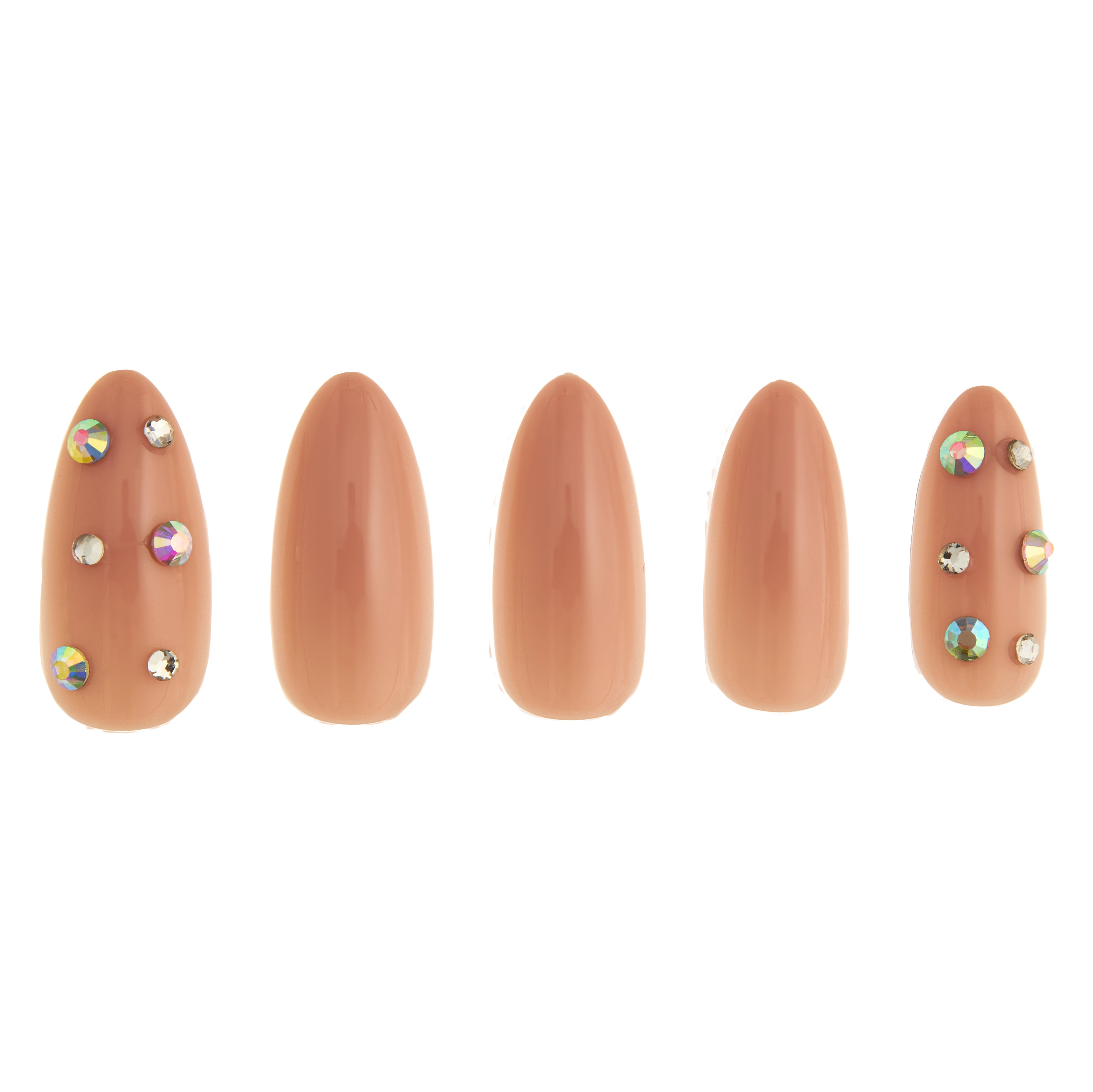 PaintLab Medium Almond Press On Nails 3D, Nude Diamonds, 30 Count