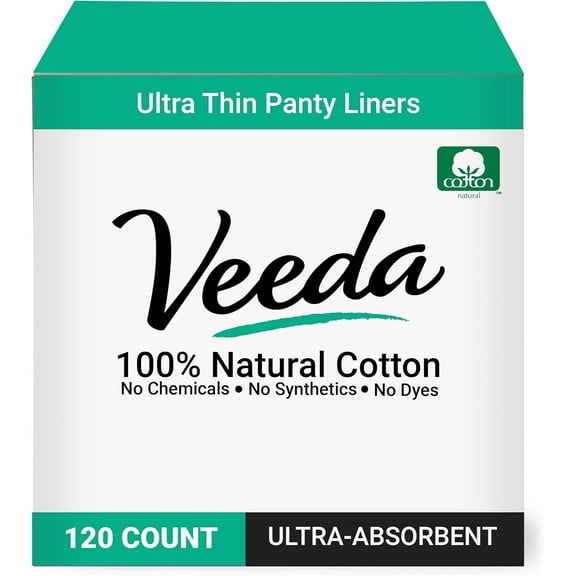 Veeda Natural Cotton Ultra Thin Panty Liners – Breathable Thin, TCF – Hypoallergenic & Comfortable 120 Count