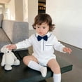 thumbnail image 4 of mgoYE Infant Baby Boy Formal Dress Shirt Bodysuit Long Sleeve Button Up One-Piece Collar Romper Jumpsuit Wedding Party, 4 of 9