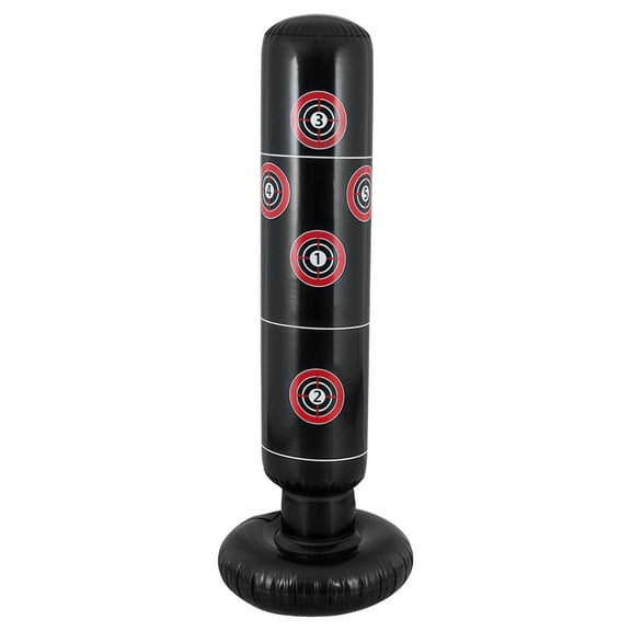 Inflatable Punching Bag Adjustable Height,Target Column,Thickened PVC, Includes Foot Pump,Stable Ideal for Kickboxing and Karate Training,Black