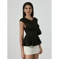 thumbnail image 4 of OYOANGLE Women's Contrast Sheer Mesh Cap Sleeve Blouse Flared Ruffle Hem Tops Black S, 4 of 6