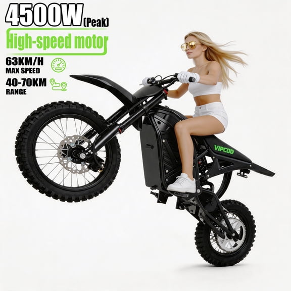 Vipcoo H3 4500W Peak Electric Dirt Bike for Adults, 40MPH High Power off Road Motorcycle with 48V 23Ah Battery and Hydraulic Suspension, Black