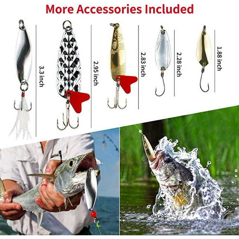 GOANDO Fishing Lures Kit for Freshwater Bait Tackle Kit for Bass Trout  Salmon Fishing Accessories Tackle Box Including Spoon Lures Soft Plastic  Worms