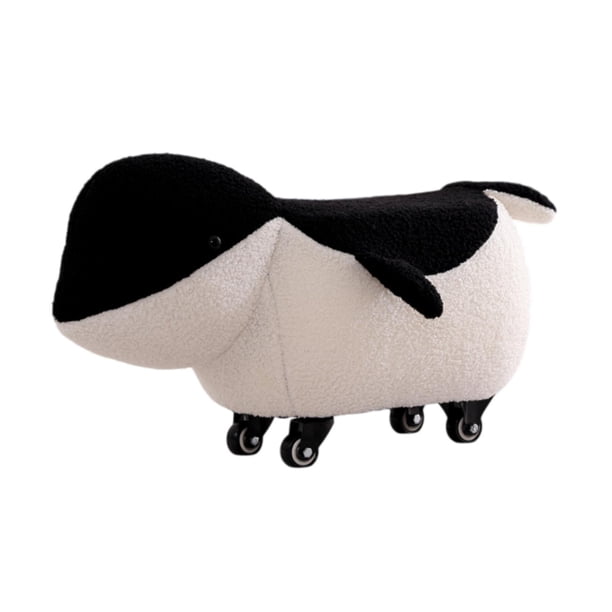 Taburete rodante con ruedas y diseño de animales adorables, cambiador de zapatos pequeño con dibujos animados. Negro
