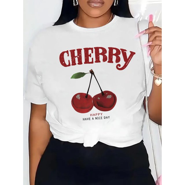 T-Shirt Imprimé Géométrique Inspiré Vintage pour Femmes - Col Rond Décontracté, Manches Courtes, Mélange Polyester, Lavable en Machine - Parfait pour l'Été, T-Shirts Unis pour Dames