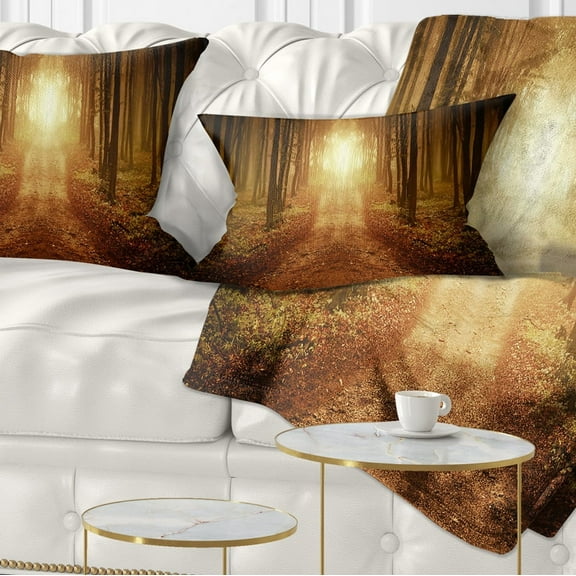 Designart Road in Symmetrical Forest - Landscape Photography Throw Pillow - 12x20