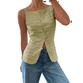 thumbnail image 2 of Womens Vest Top Trendy Button Up Tank Tops Asymmetrical Y2k Going Out Top Light Green S, 2 of 9