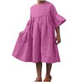thumbnail image 1 of Tranfacy Robe d'Été pour Filles, Robe à Manches Courtes pour Filles, Robe Unie pour Enfants de Moyenne à Grande Taille, Robe Plissée Décontractée à Col Rond à Manches Mi-Longues, 1 of 4