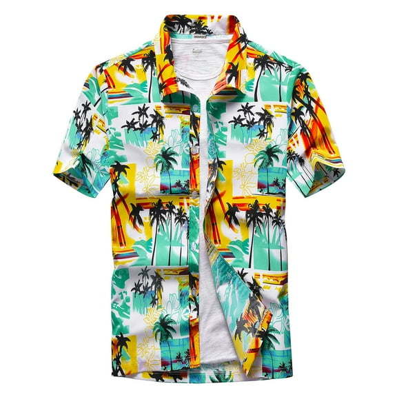 Jinda Men's Short Sleeve Button Down Hawaiian Shirt Soft Shirt Button Up Beach Holiday Casual Button Up Shirt Yellow X-Large
