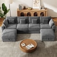 thumbnail image 3 of BedLuxury 140" Extra Large Modular Sectional Cloud Sofa with 2 Removable Storage Ottoman, Extra Deep Seat Couch, Living Room Furniture, Chenille Gray, 3 of 12