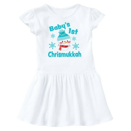 

Inktastic Baby s 1st Chrismukkah with Cute Snowman and Snowflakes Gift Baby Girl Dress