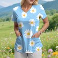 thumbnail image 2 of COMVALUE Scrubs for Women V Neck Short Sleeve Animal Print Nursing Uniform Top with Pockets Stretch Medical Scrub Shirt (Sky Blue, 3XL), 2 of 9