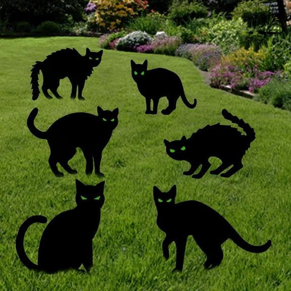 6 Pack Halloween Black Cat Yard Signs with Stakes Scary Silhouette Halloween Decorations for Outdoor Yard Lawn Garden Halloween Decor