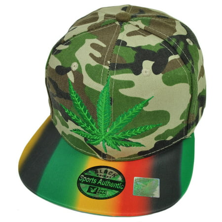 Marijuana Leaf Rastafari Flat Bill Snapback Hat Cap Camouflage Camo Weed
