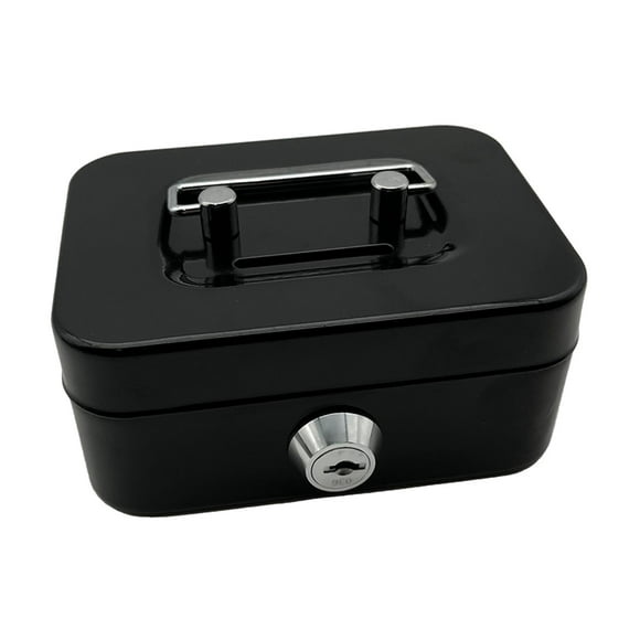 Lipstore Cash Box with Lock Case with Top Handle Portable Souvenir Box Treasure Chest Black