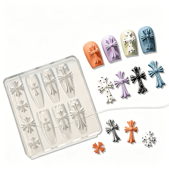 RAGUPEL Silicone Nail Mold Cross Design for 3D Nail Art, Flexible Reusable Mold for Resin, Acrylic & Builder Gel, Diy Nail Charm Sculpting Tool for Manicure Decoration (Approx. 5.6Cm)