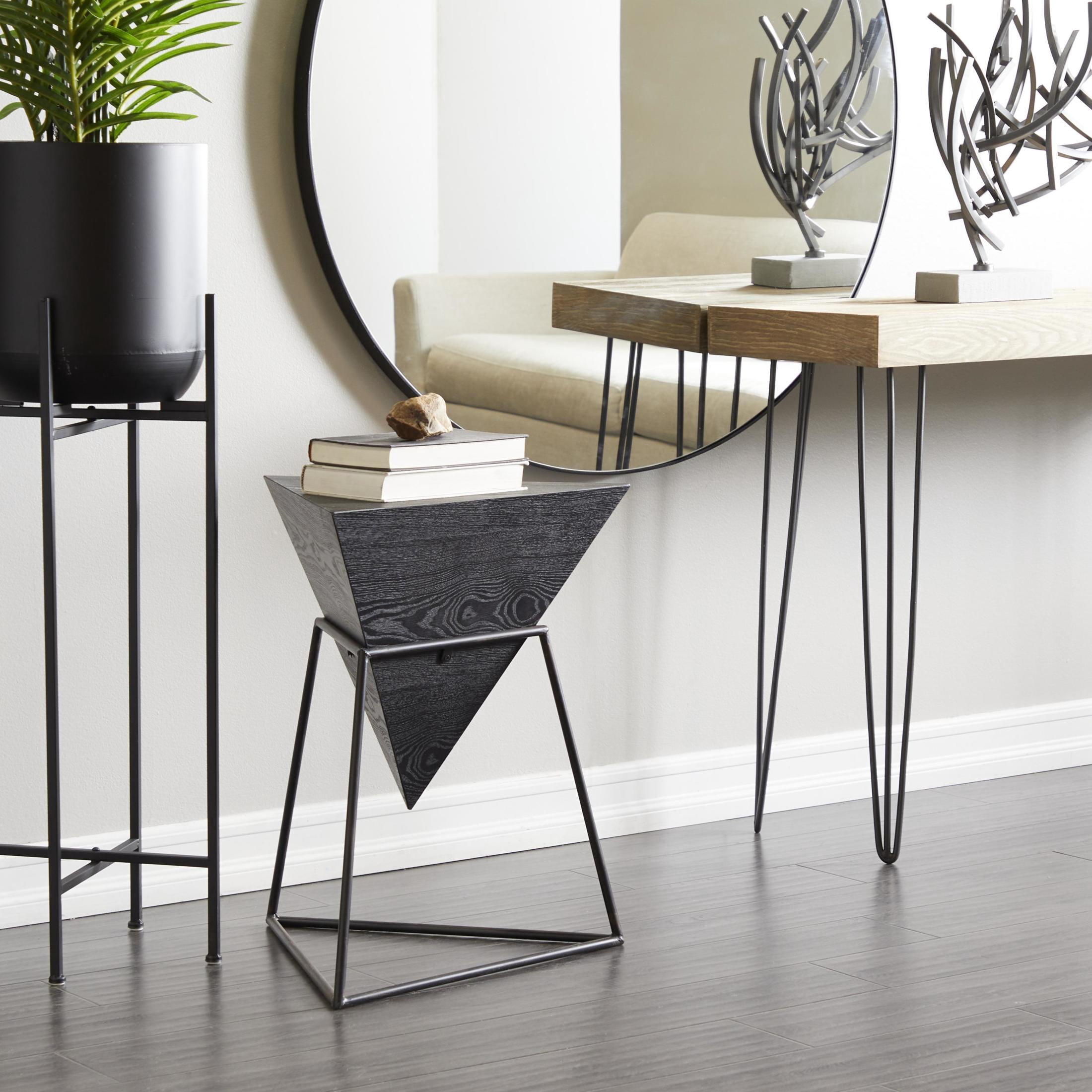 DecMode 19" x 24" Black Wood Inverted Pyramid Geometric Accent Table with Black Metal Stand, 1-Piece