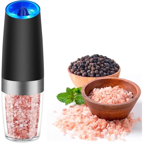 Dompilc Gravity Electric Salt and Pepper Grinder – Battery-Powered, Automatic Mill with LED Light, Adjustable Coarseness, 1PC